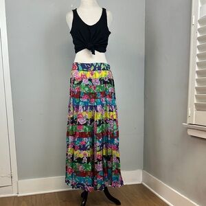 Vintage Bila Skirt Boho Rose Patchwork Midi Festival Gypsy Hippie Sz L